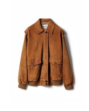 Miu Miu Suede Blouson Jacket - Brown
