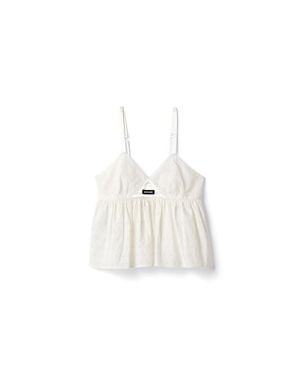 Miu Miu Slubbed Eyelet Poplin Top - White
