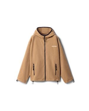 Miu Miu Cotton Fleece Zipper Hoodie - Natural