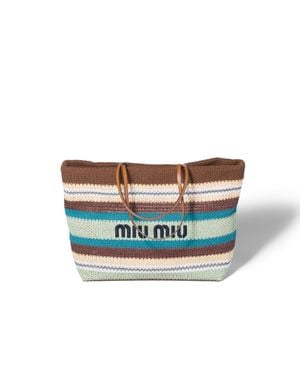 Miu Miu Raffia-Effect Woven Tote Bag - Blue