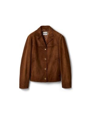 Miu Miu Waxed Suede Leather Blouson Jacket - Brown