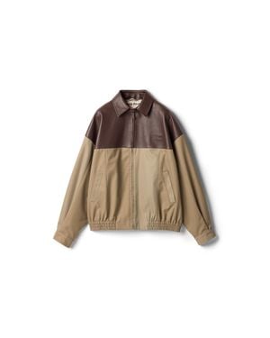 Miu Miu Chino And Leather Blouson Jacket - Brown