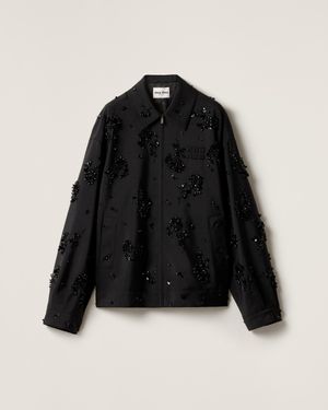 Miu Miu Embroidered Kid Mohair Blouson Jacket - Black