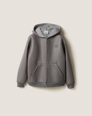 Miu Miu Nappa Leather And Bonded Jersey Hoodie Jacket - Gray