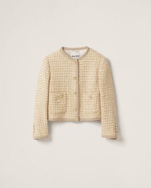 Miu Miu Single-breasted Check Lamé Jacket - Natural