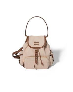 Miu Miu Canvas And Leather Backpack - Natural