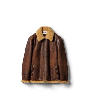 Miu Miu Waxed Shearling Blouson Jacket - Brown