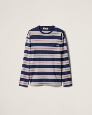 Miu Miu Long-Sleeved Cotton Jersey T-Shirt - Blue