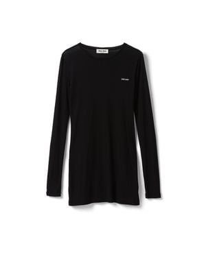 Miu Miu Ribbed Knit Jersey Dress - Black
