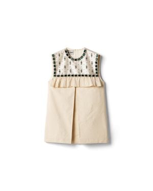 Miu Miu Embroidered Canvas Mini-Dress - Natural