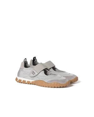 Miu Miu Tyre Technical Fabric And Suede Ballerinas - Metallic