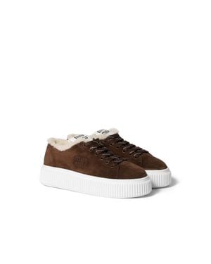 Miu Miu Suede And Shearling Sneakers - Brown