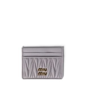 Miu Miu Matelassé Nappa Leather Card Holder - Grey