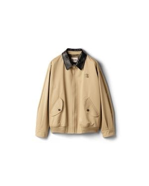 Miu Miu Chino And Leather Bomber Jacket - Natural