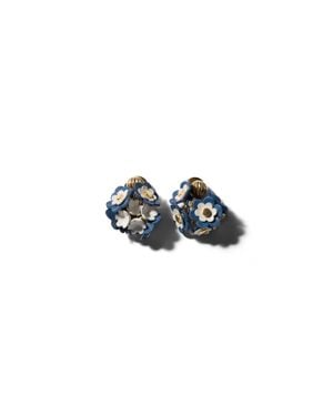 Miu Miu Metal And Leather Earrings - Blue