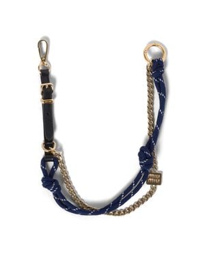 Miu Miu Leather, Cord And Metal Trick Keyring - Blue