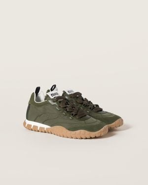 Miu Miu Tyre Technical Fabric And Suede Sneakers - Green