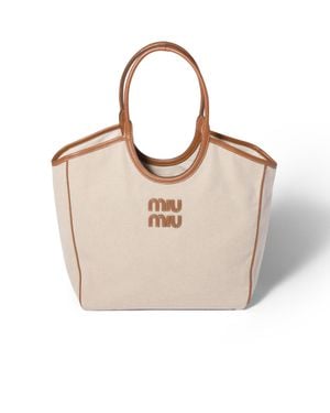 Miu Miu Ivy Canvas And Leather Bag - Natural
