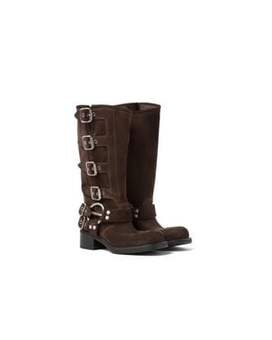 Miu Miu Dark Suede Boots - Black