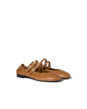 Miu Miu Ruches Nappa Leather Ballerinas - Brown