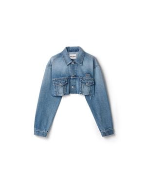 Miu Miu Cropped Washed Denim Jacket - Blue