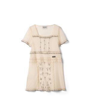 Miu Miu Embroidered Tulle Mini-Dress - Natural