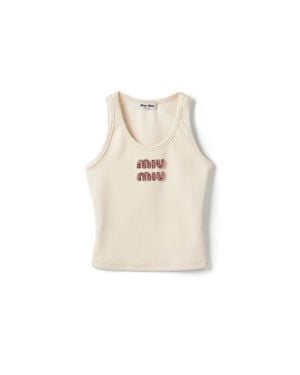 Miu Miu Ribbed Jersey Top - Natural