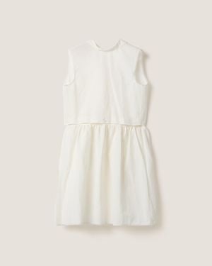 Miu Miu Slubbed Poplin Logo-Patch Dress - White