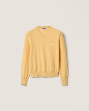 Miu Miu V-Neck Wool Cardigan - Yellow