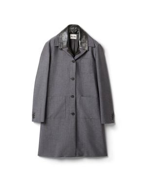 Miu Miu Single-Breasted Kid Mohair And Leather Coat - Gray