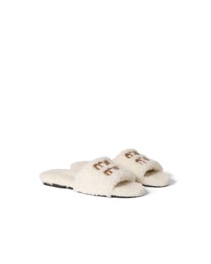 Miu Miu Shearling Slides - White
