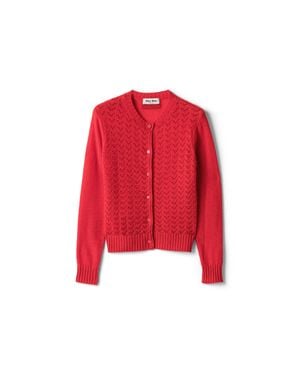 Miu Miu Lace-Effect Cashmere Cardigan - Red