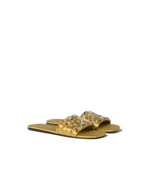 Miu Miu Slider Sandals With Crystals - Yellow