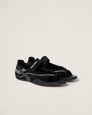 Miu Miu Gymnasium Technical Fabric Thong Ballerinas - Black