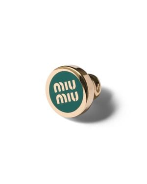 Miu Miu Enameled Metal Logo Brooch - Green