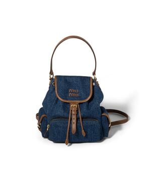 Miu Miu Denim And Leather Backpack - Blue