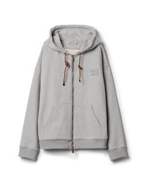 Miu Miu Oversized Zip-Up Cotton Fleece Sweatshirt - Grey
