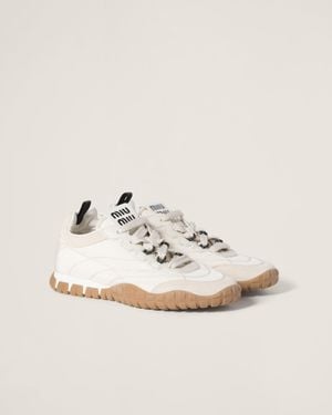 Miu Miu Tyre Technical Fabric And Suede Sneakers - White