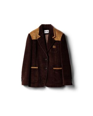Miu Miu Single-Breasted Corduroy And Leather Jacket - Brown