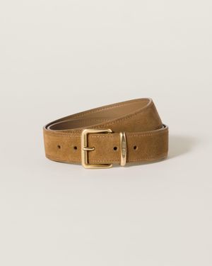 Miu Miu Suede Belt in Brown | Lyst