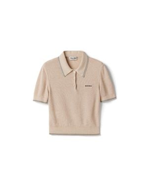 Miu Miu Cotton Knit Polo Shirt - Natural