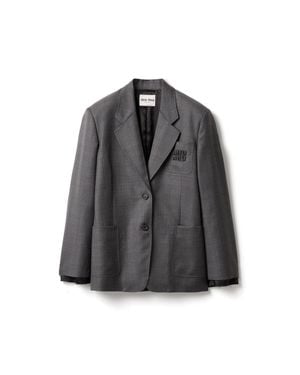 Miu Miu Prince Of Wales Checked Wool Jacket - Gray