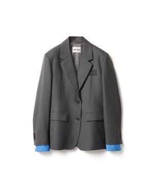 Miu Miu Single-Breasted Gabardine Jacket - Gray