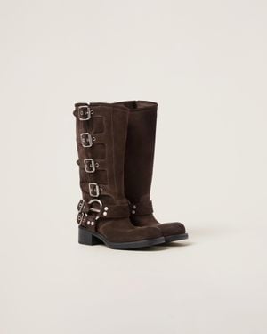Miu Miu Dark Suede Boots - Black
