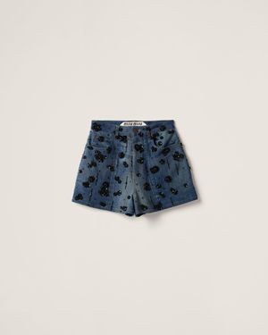 Miu Miu Embellished Denim Shorts - Blue