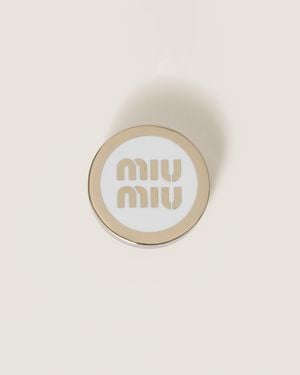 Miu Miu Enamelled Metal Logo Brooch - Metallic