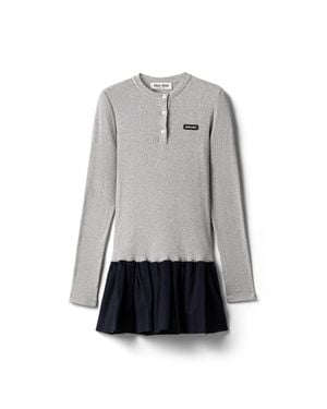 Miu Miu Ribbed Knit And Velour Dress - Gray