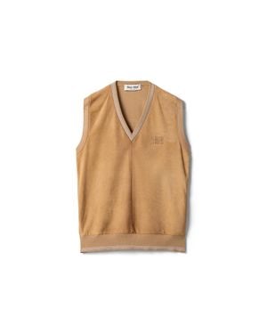 Miu Miu Wool And Suede Vest - Natural