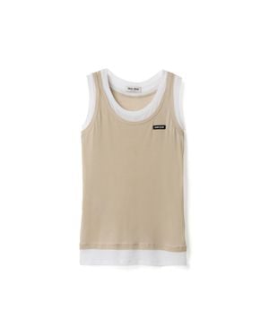 Miu Miu Ribbed Jersey Tank Top - Natural