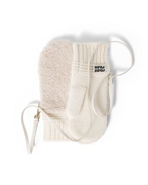 Miu Miu Wool, Cashmere And Shearling Mittens - White